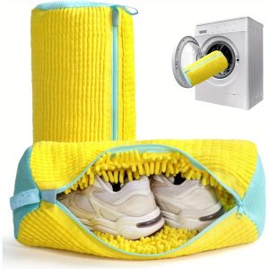 2-Pack Shoe Washing Machine Bags with Dust Covers | Chenille Microfiber Shoe Laundry Protector for Deep Cleaning & Storage