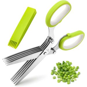 Premium 5-Blade Herb Scissors Set with Cleaning Comb & Cover | Stainless Steel Kitchen Shears for Effortless Herb Cutting & Chopping