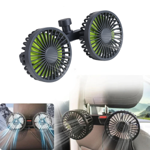 Rechargeable Dual-Head Car Seat Fan | 360° Adjustable Cooling Fan for Backseat Passengers, Babies & Pets