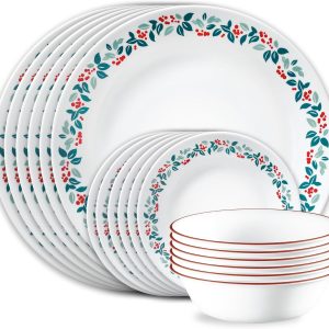 12-Piece Lenox Holiday Dinnerware Set — Holly & Gold Accents, Porcelain, Dishwasher Safe